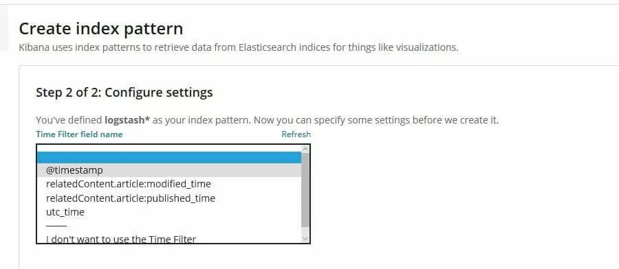 Kibana: menu di configurazione del filtro temporale per il modello logstash*