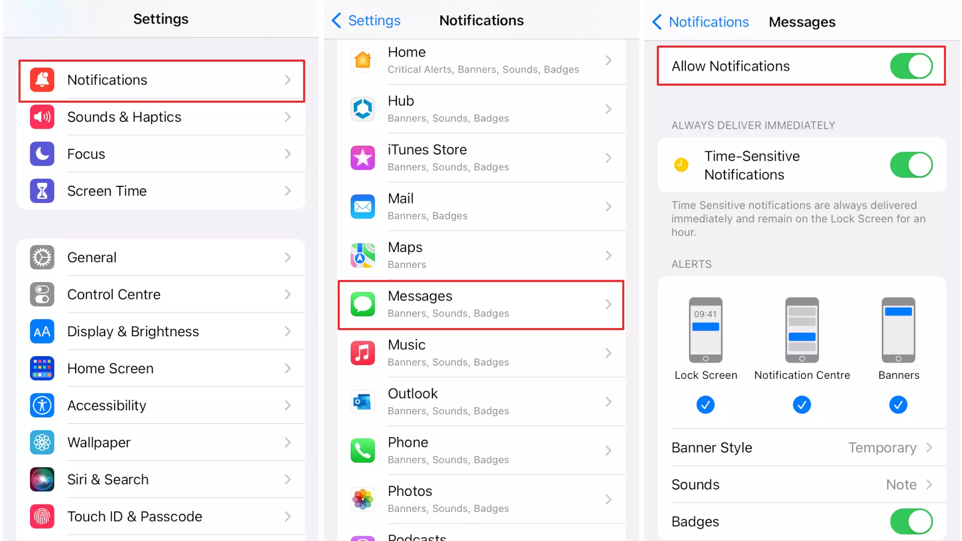 Impostazioni dell’app per l’attivazione di notifiche su dispositivi Apple