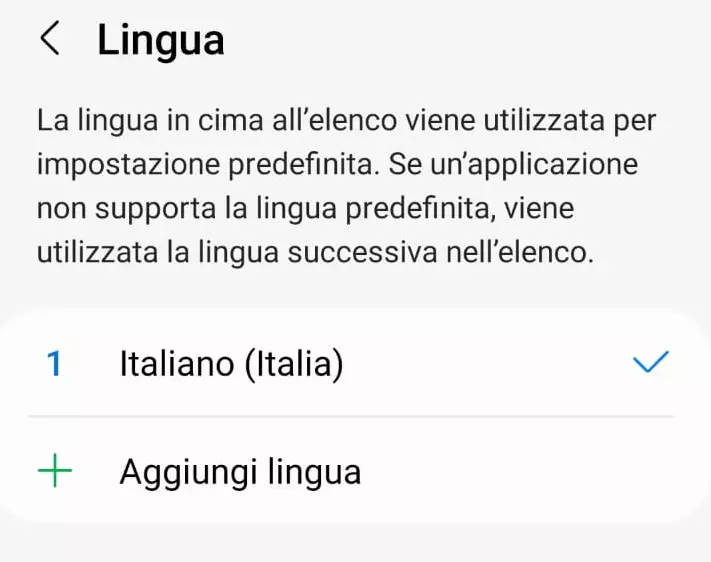 Le diverse lingue del dispositivo nel menu “Lingua”