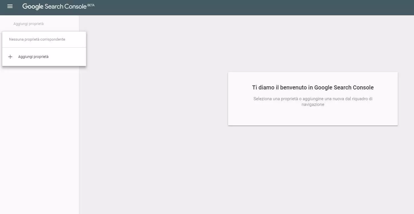 L’attuale pagina iniziale della Google Search Console BETA