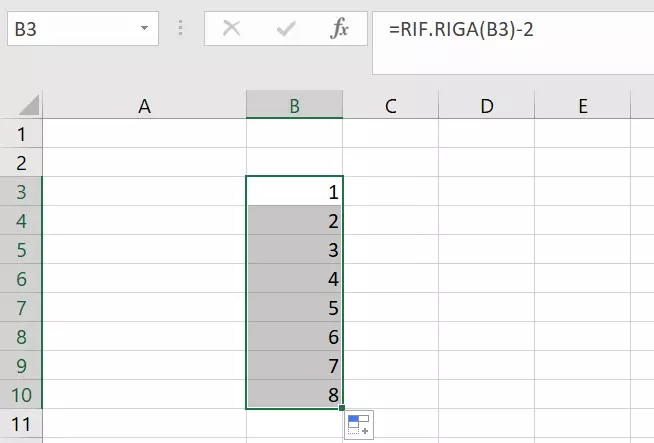 Numerazione automatica con la funzione RIF.RIGA