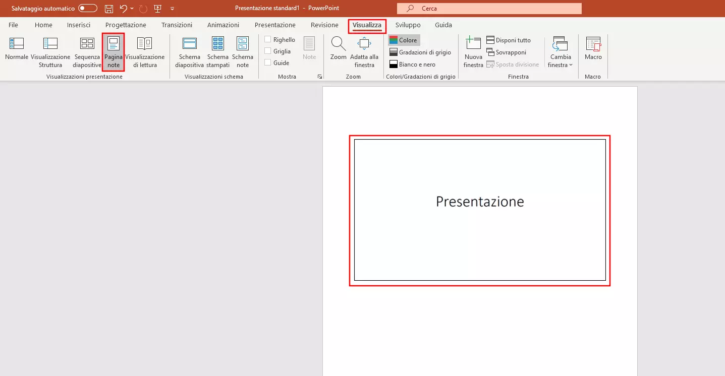 Pagina note PowerPoint senza diapositive