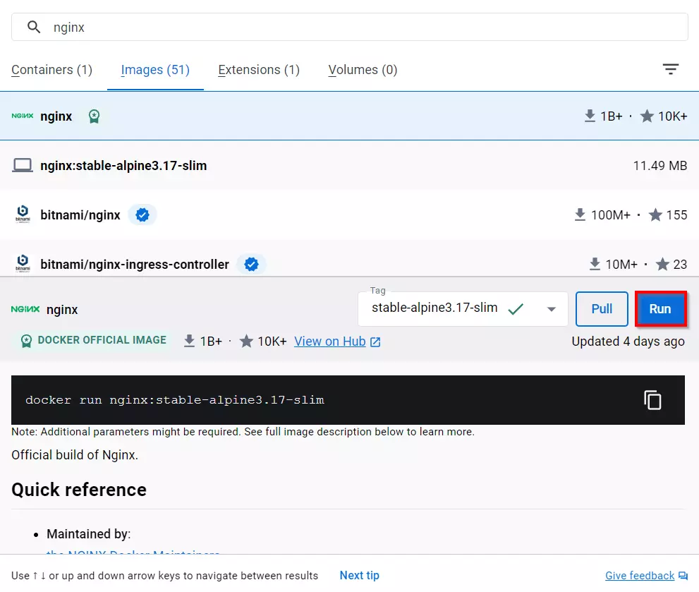 Eseguire il container nginx