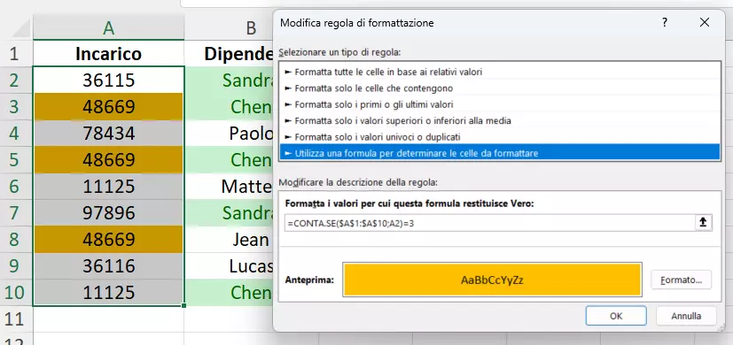 Excel: nuova regola di formattazione