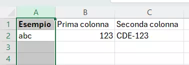 Excel: selezione della colonna