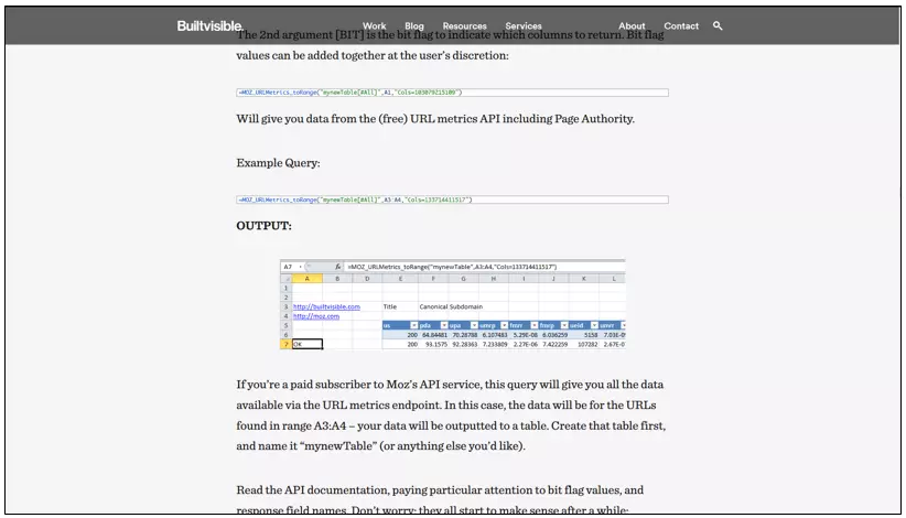 Esempio di un altro passaggio dell’API di Moz