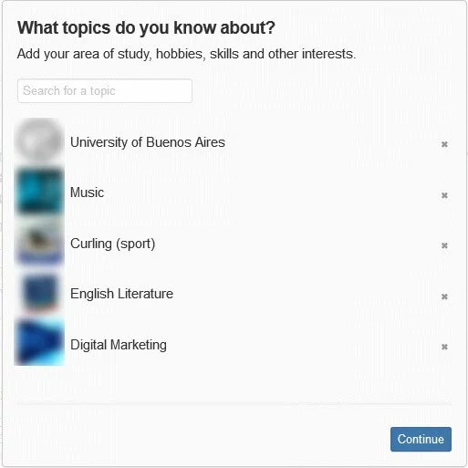 Il menu di Quora in inglese per quanto riguarda le vostre competenze