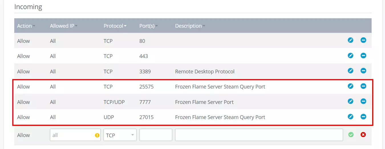 Frozen Flame: apertura della porta nel Cloud Panel di IONOS