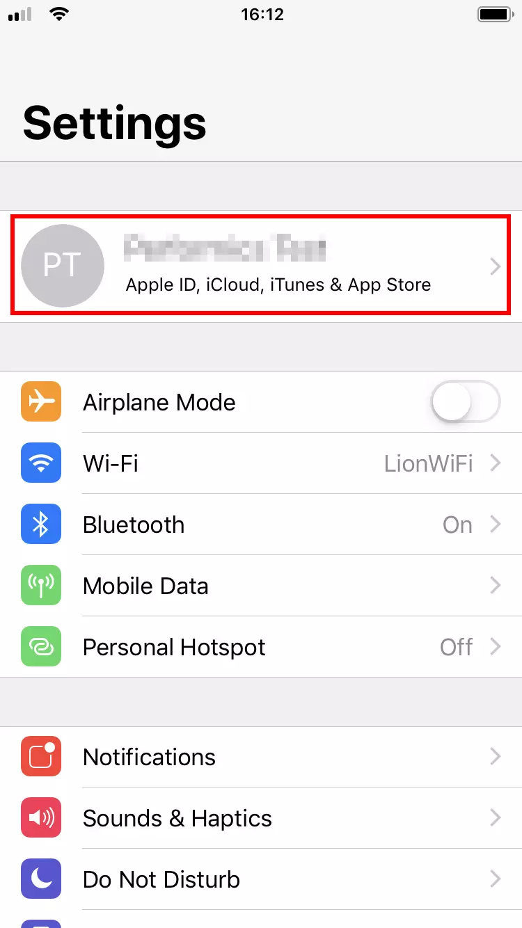 iOS: menu “Impostazioni”