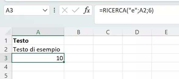 Individuare la posizione di un carattere con RICERCA di Excel