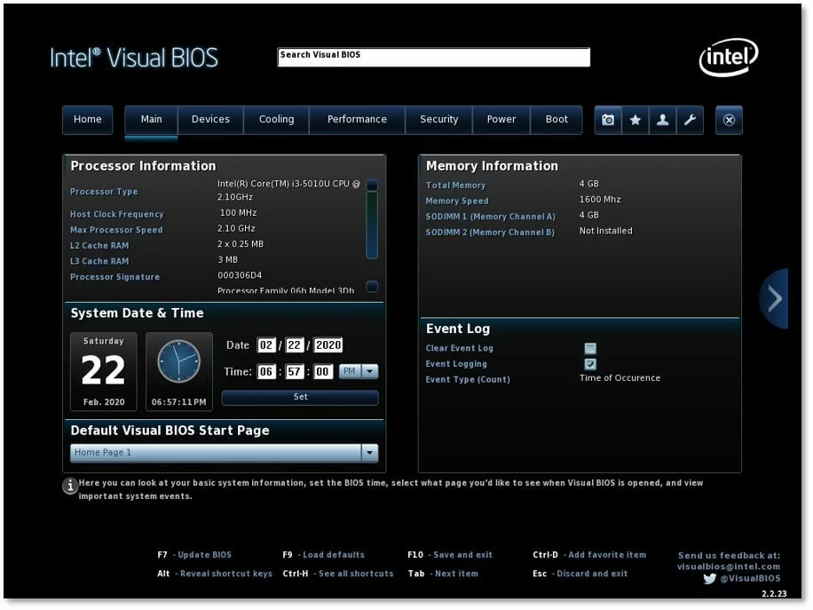 Intel Visual BIOS: schermata principale