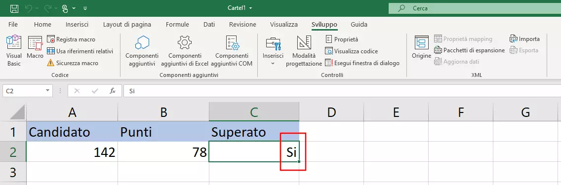 VBA di Excel: tabella riempita