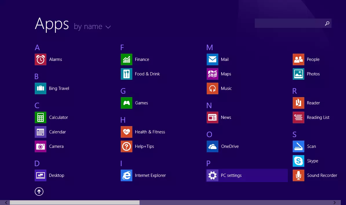 Menu Start - Windows 8