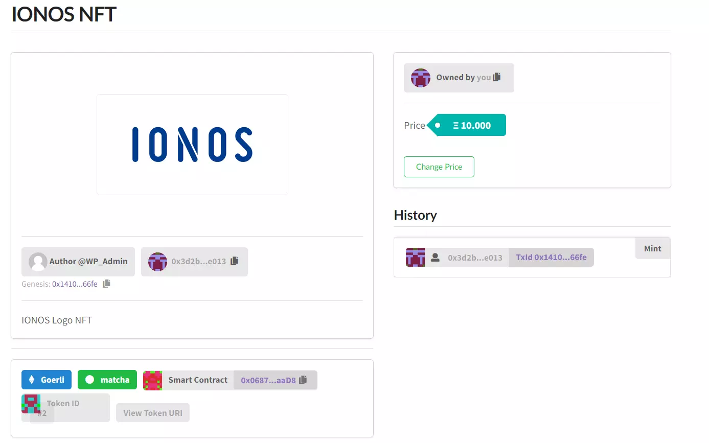 IONOS NFT nel mercato creato di WordPress NFT