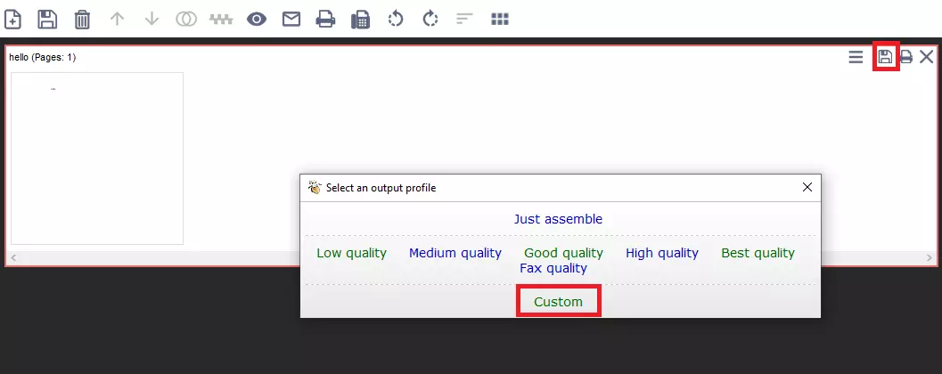 Menu di PDF24 Creator “Select an output profile”