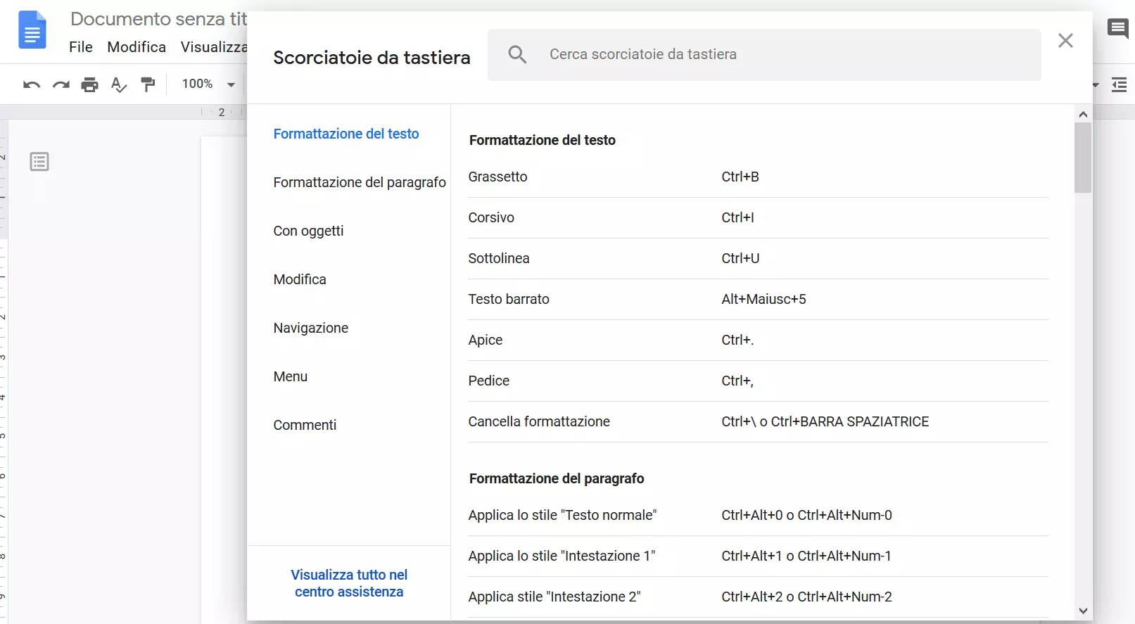 Scorciatoie da tastiera di Documenti Google