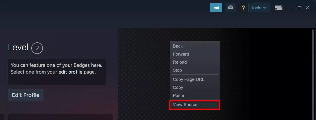 App di Steam: “Visualizza codice” nel menu dell’account