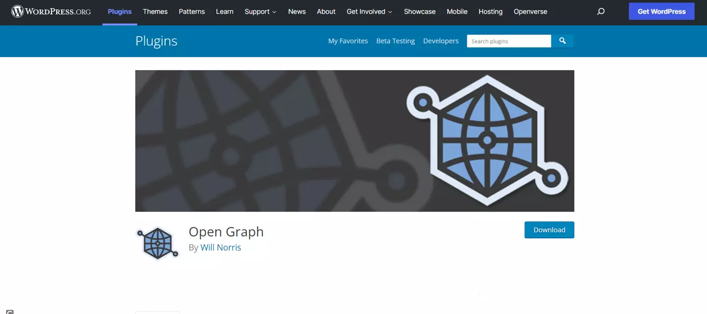 Pagina del plugin Open Graph su WordPress