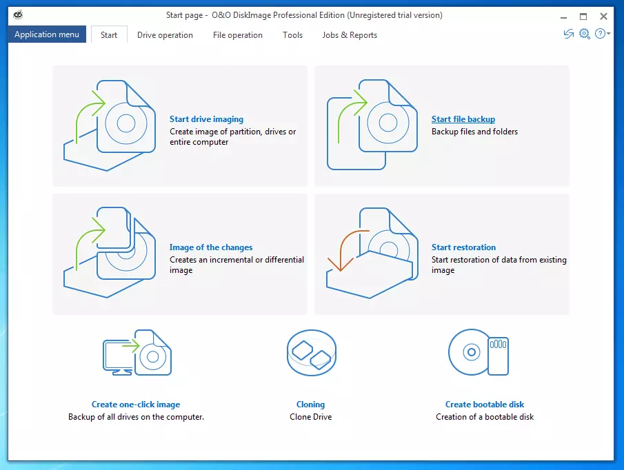 O&O DiskImage Professional 11.0: schermata iniziale del tool di imaging