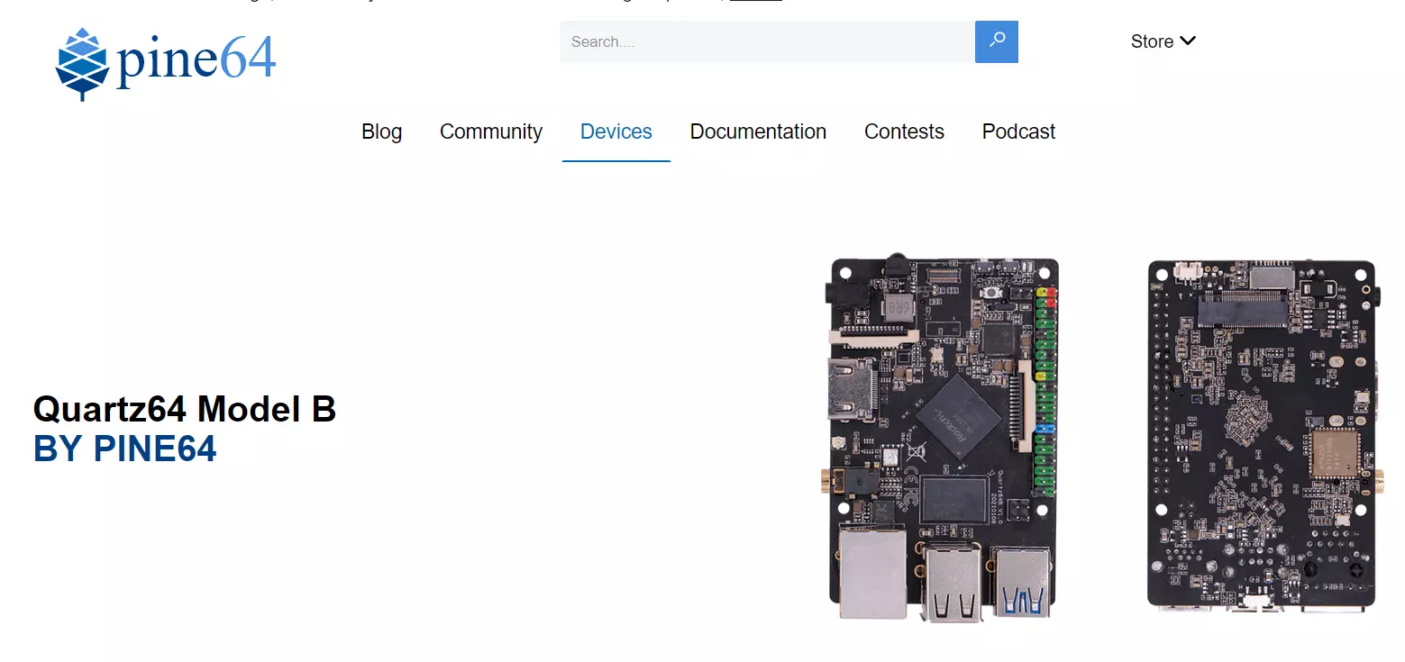 Screenshot della pagina di informazioni di Quartz64 Model B di Pine64