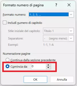 Menu Formato numeri di pagina su Word