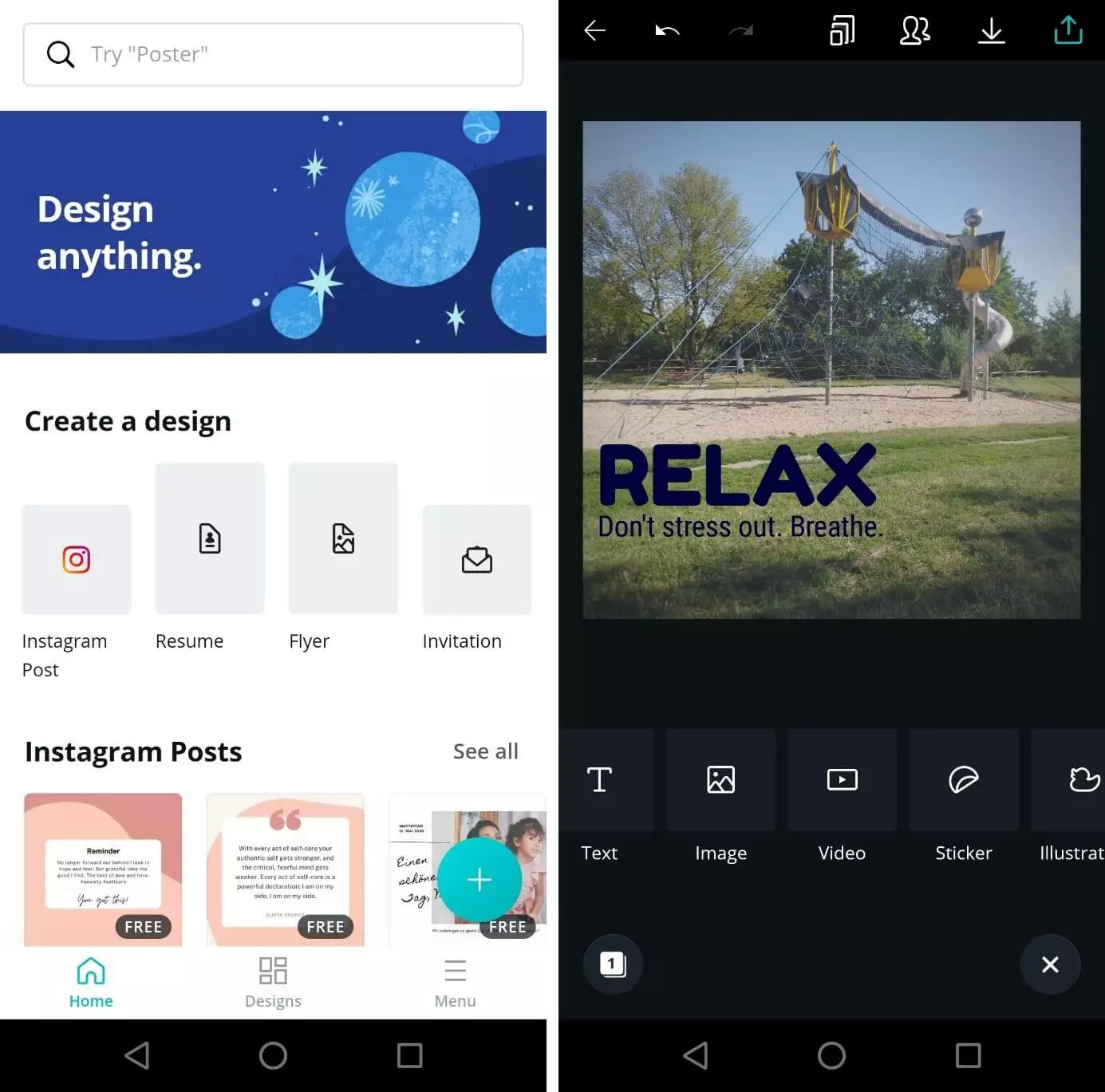 Canva: screenshot dall’app per Android