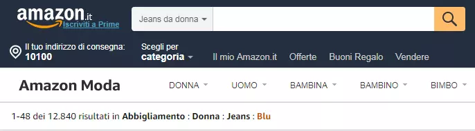 Screenshot della navigazione breadcrumb di Amazon