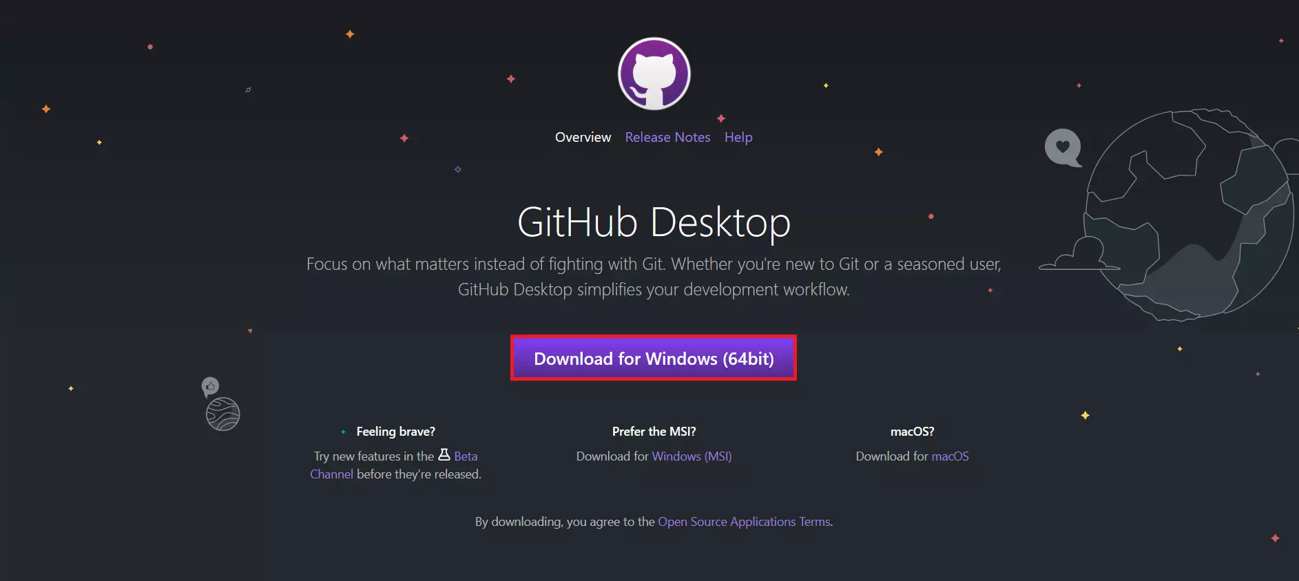 Pagina di download di GitHub Desktop