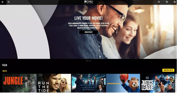 Screenshot di Chili TV, il servizio italiano di video on demand