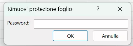 Finestra di dialogo “Rimuovi protezione foglio”