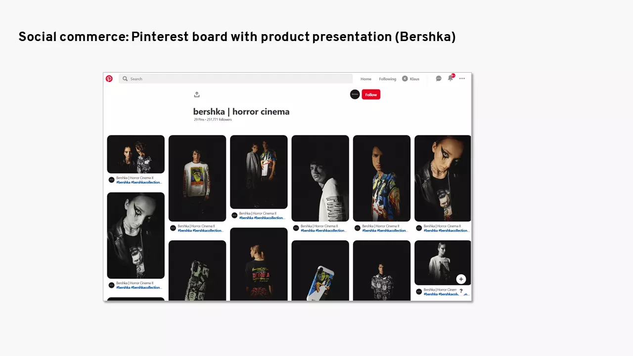 Esempio di social commerce su Pinterest (Bershka)