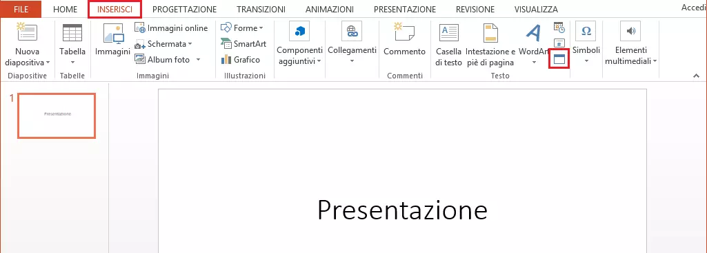 PowerPoint: icona oggetti nella barra del menu