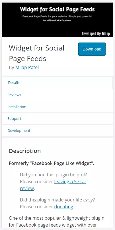 “Widget for Social Page Feeds” su wordpress.org