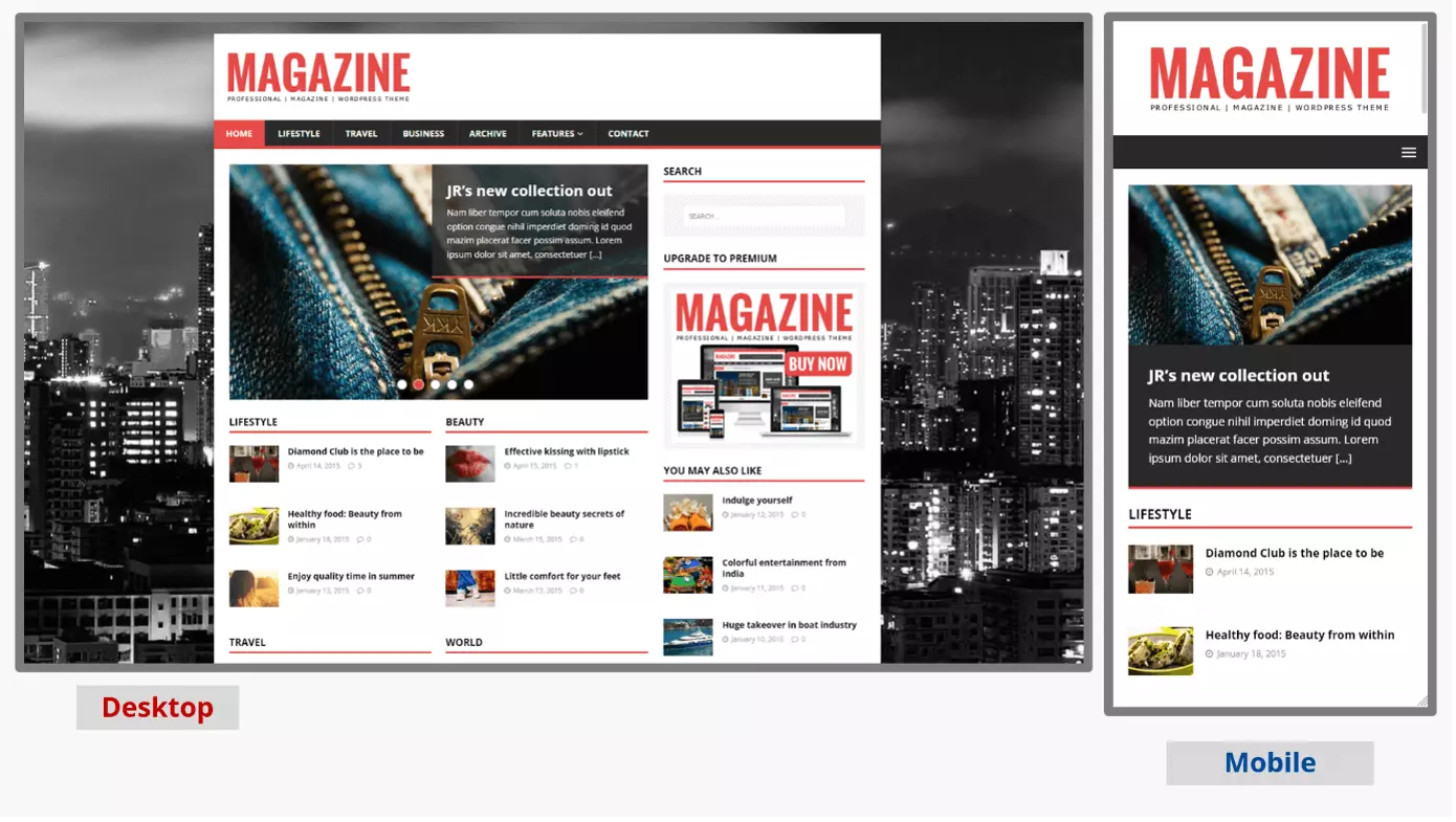 Screenshot delle varianti del template del blog di WordPress MH Magazine lite