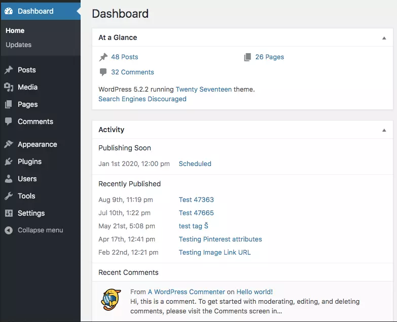 Screenshot della dashboard di WordPress