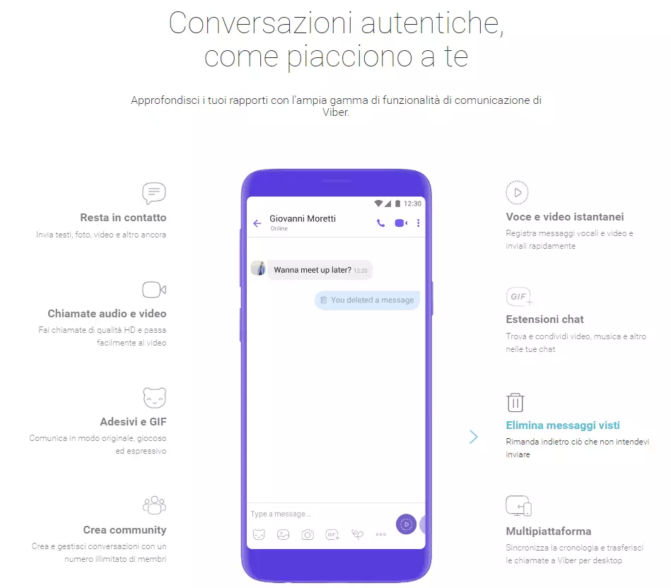 Screenshot della homepage ufficale del sito web di Viber in lingua italiana