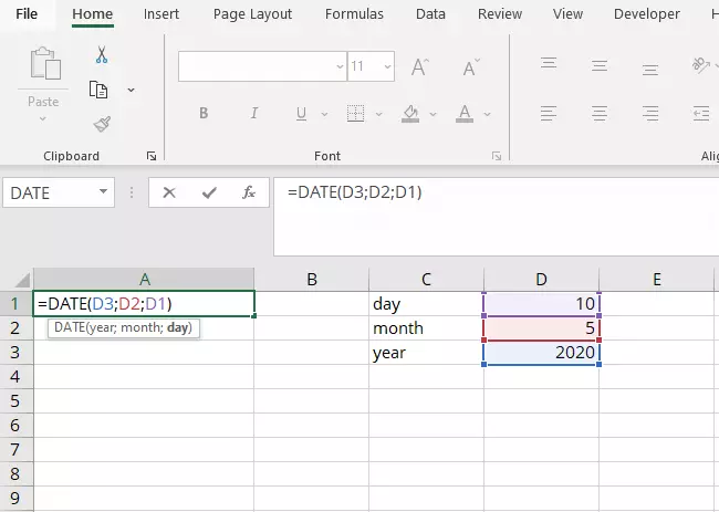 Funzione Excel “DATA” con riferimenti di cella