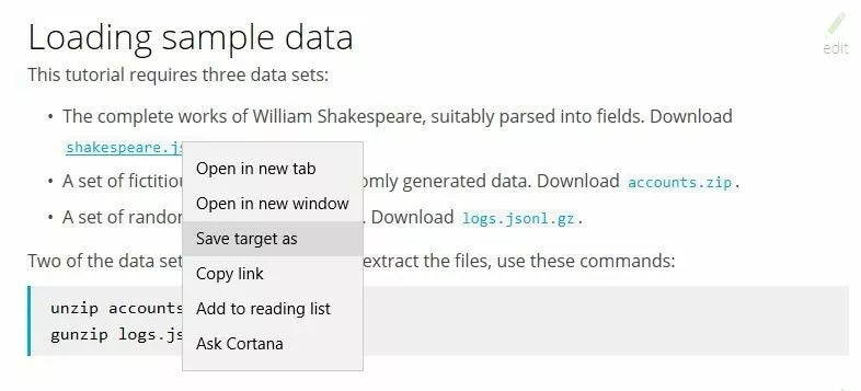 Esempi di database per Kibana su elastic.co