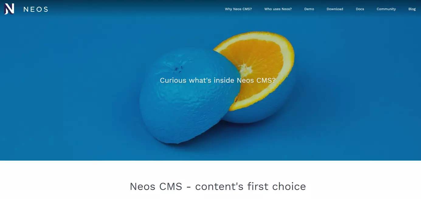 La pagina iniziale del CMS Neos