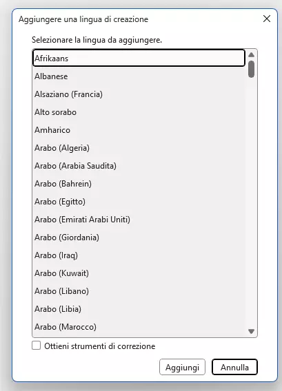 Elenco delle lingue di controllo ortografico in Word