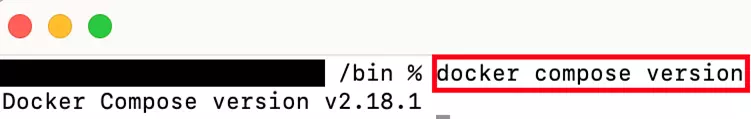 Schermata del terminale del Mac dopo l’esecuzione del comando “docker compose version”