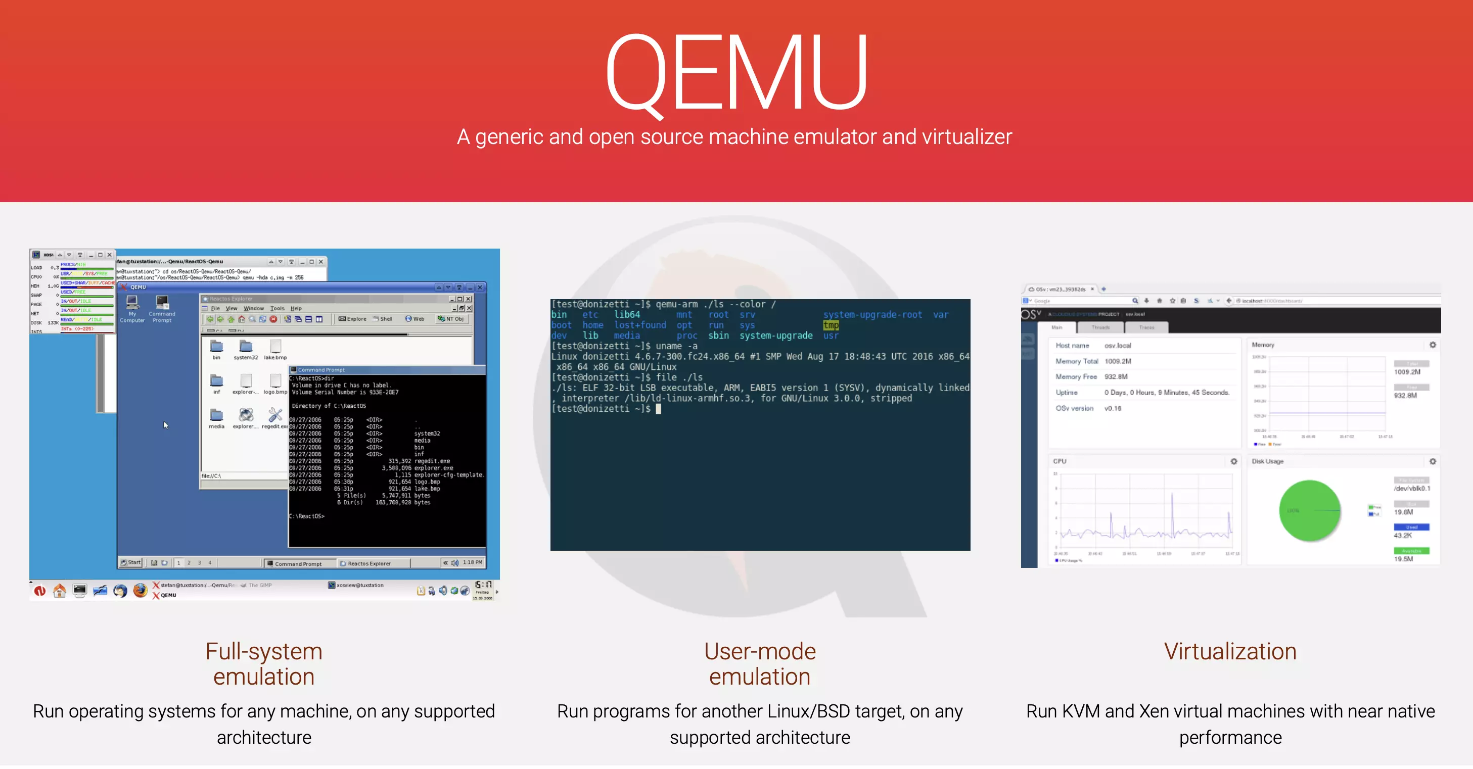 Schermata del sito di QEMU