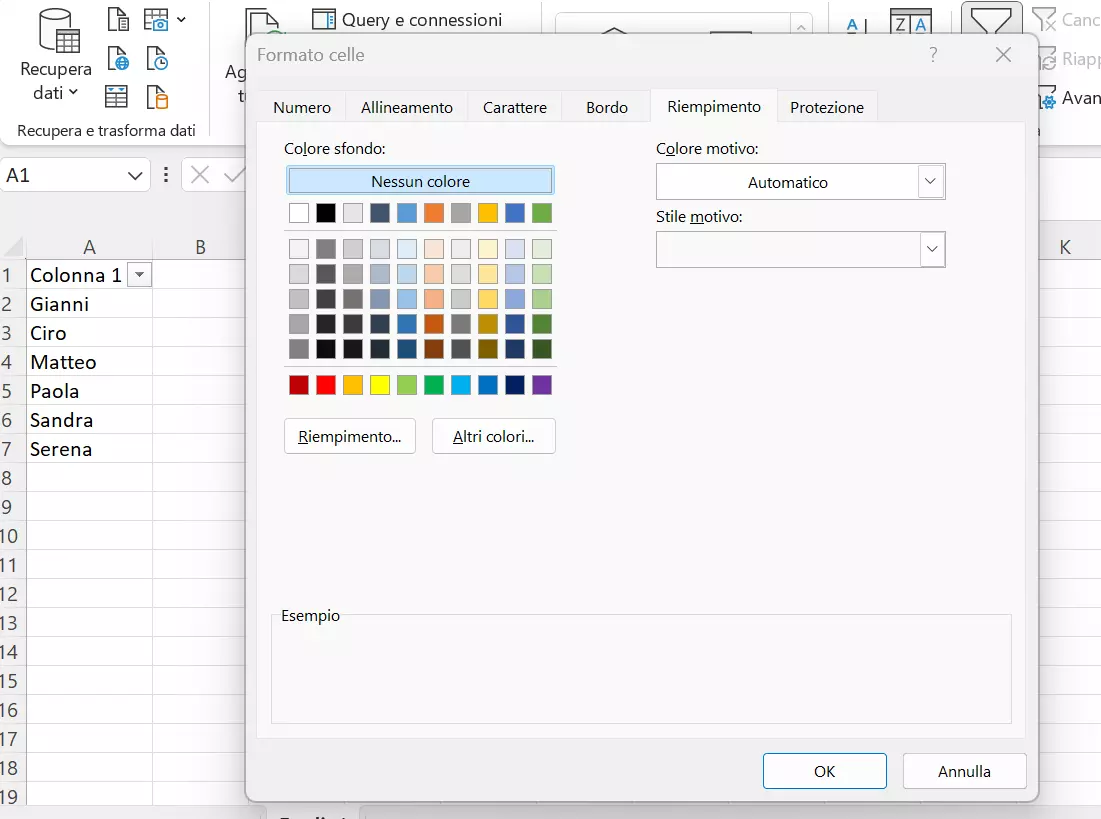 Modifica visiva dell’elenco a discesa di Excel