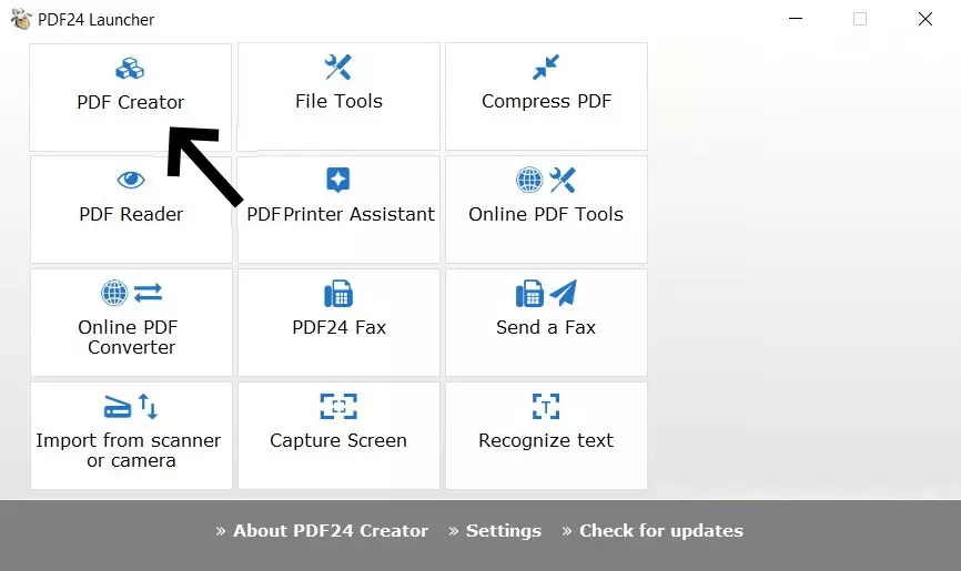 La scelta delle funzioni del software PDF24