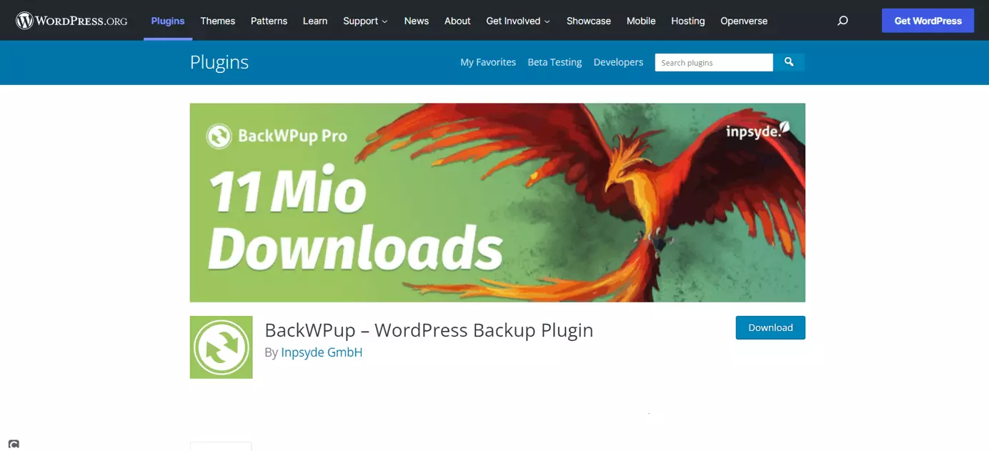 Pagina web del plugin BackWPup