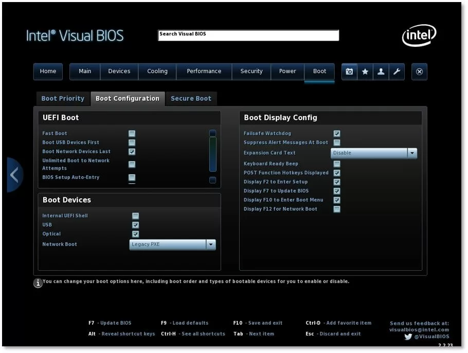 Intel Visual BIOS: configurazione di avvio