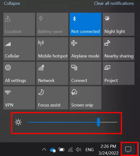 Centro notifiche di Windows 10: impostare la luminosità