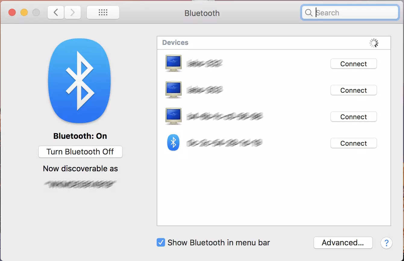 Preferenze Bluetooth in macOS