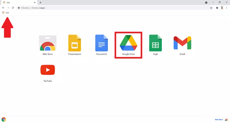 Google Drive nella panoramica App Chrome