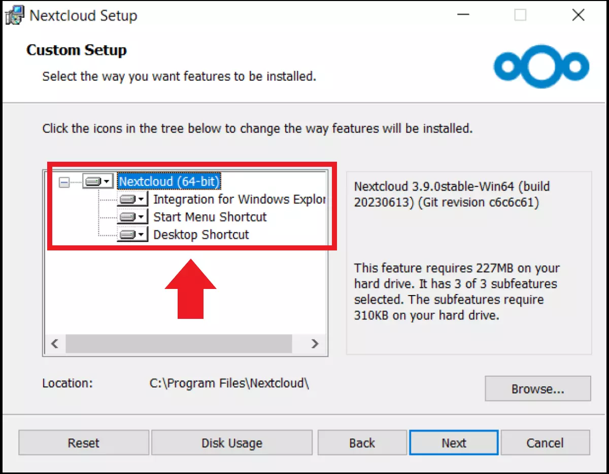 Impostazioni di installazione del client Nextcloud